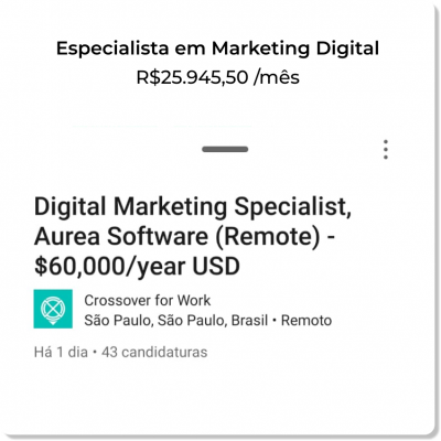 Vaga especialista em Marketing Digital